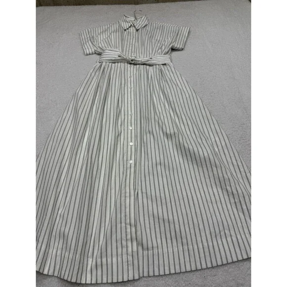 Exquise Anthropologie Shirt Dress White Stripe Tobie Double Buckle Medium  NWT